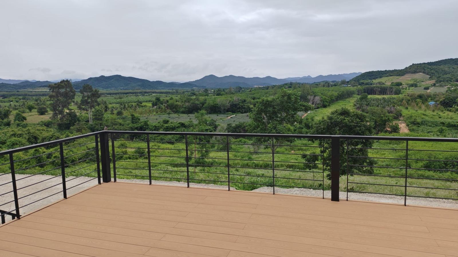 Panoramic valley and mountain view from the deck